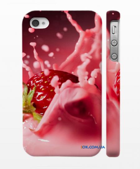 Накладка на iPhone 4/4S, с принтом клубника со сливками Накладка на iPhone 4/4S, с принтом клубника со сливками